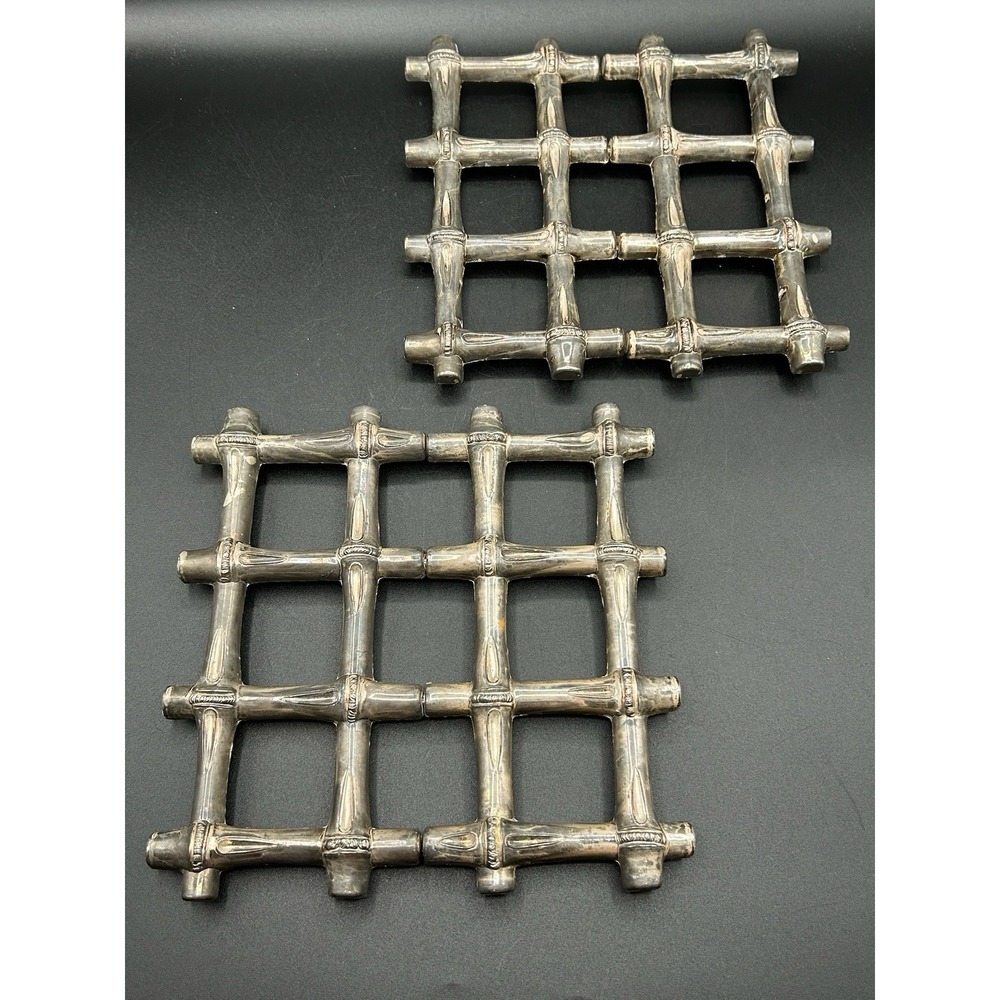 VTG FB Rogers Bamboo Shaped Expandable Trivet Italy EP Zinc Silver Plate Set 2